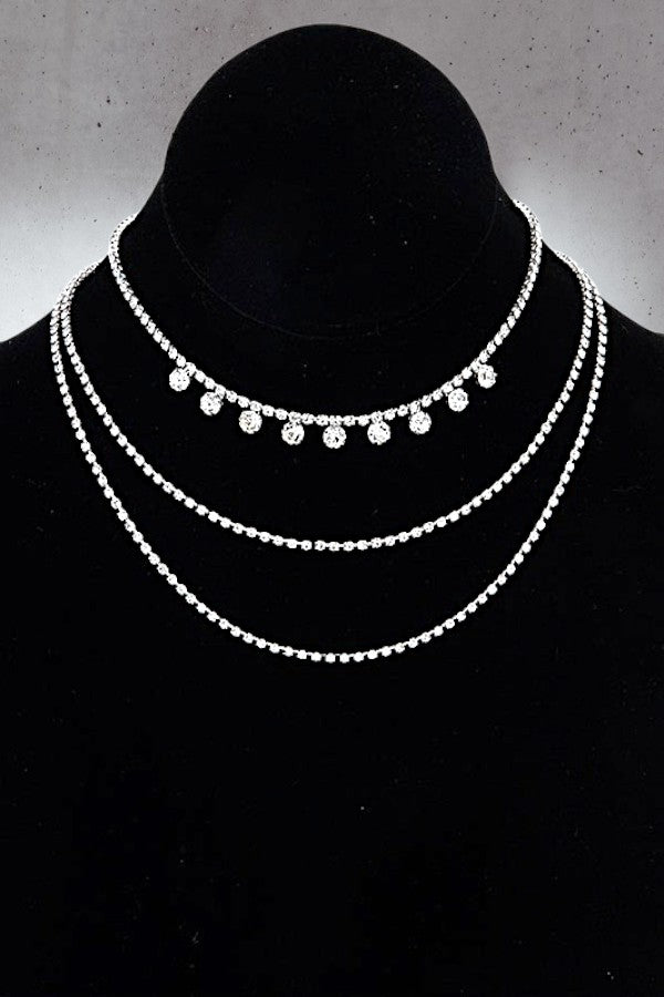 MULTI LAYERED RHINESTONE PAVE NECKLACE