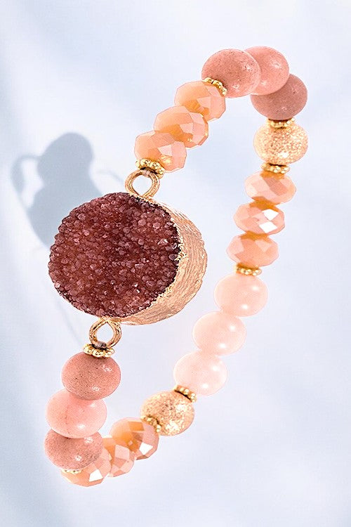 Mix Bead Druzy Stone Accent Bracelet