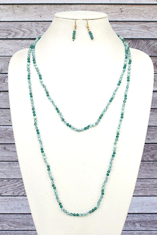 GEM BEAD ELONGATED NECKLACE SET