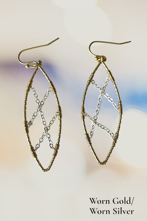 INTERCROSSED CHAIN OVAL DROP EARRING