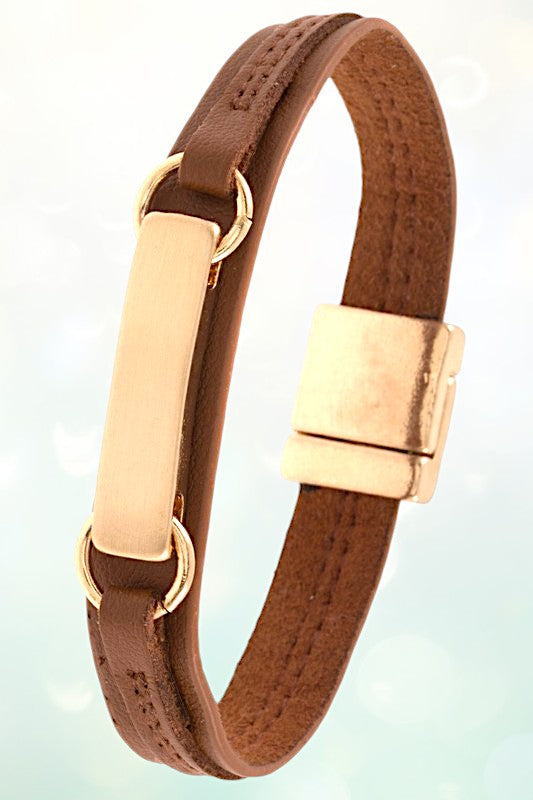 FAUX LEATHER METAL ACCENT BRACELET