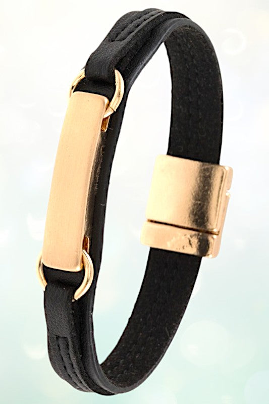 FAUX LEATHER METAL ACCENT BRACELET