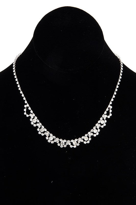 SCALLOPED RHINESTONE PAVE FORMAL NECKLACE