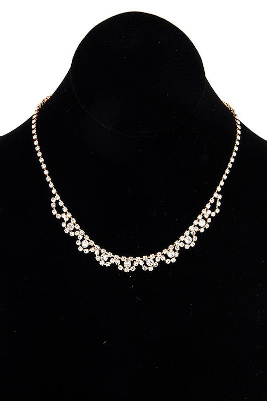 SCALLOPED RHINESTONE PAVE FORMAL NECKLACE