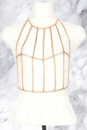 Bead Chain Rhinestone Accent Cage Body Chain