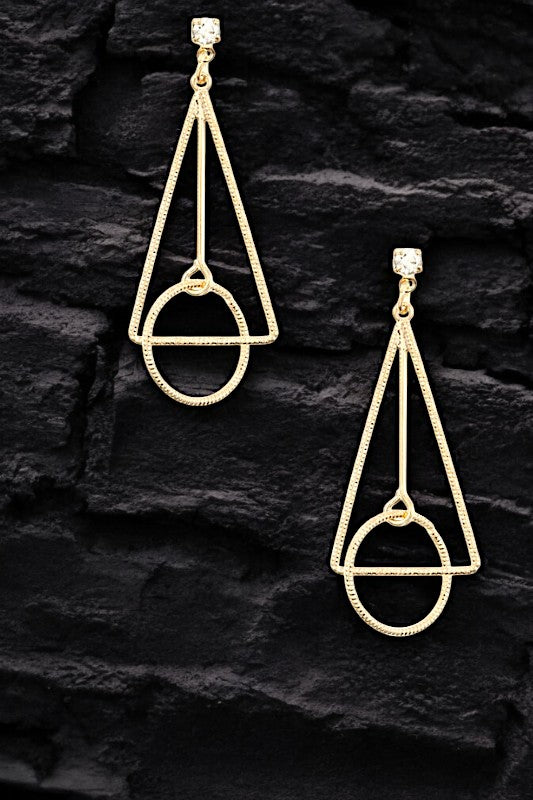 Textured Mix Link Shape Dangle Gem Post Earring