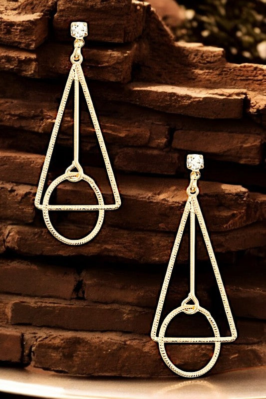 Textured Mix Link Shape Dangle Gem Post Earring