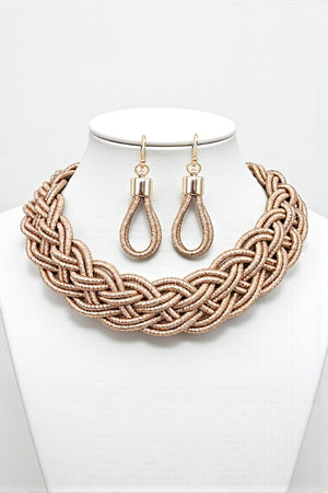 BRAIDED CORD FASHION COLLAR NECKLACE SET