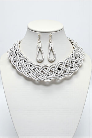 BRAIDED CORD FASHION COLLAR NECKLACE SET