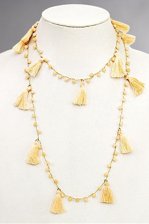 ELONGATED BEAD TASSEL STATIONED NECKLACE