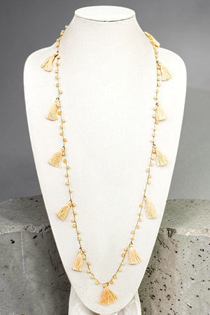 ELONGATED BEAD TASSEL STATIONED NECKLACE