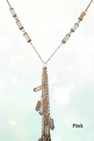 MIX TUBE BEAD CHAIN TASSEL LONG LARIAT NEKCLACE AND TUBE BEADS DROP EARRING SET