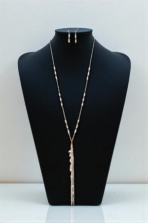 MIX TUBE BEAD CHAIN TASSEL LONG LARIAT NEKCLACE AND TUBE BEADS DROP EARRING SET