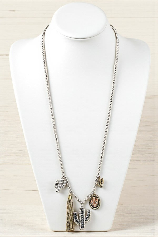 MULTI CACTUS PENDANT LONG NECKLACE
