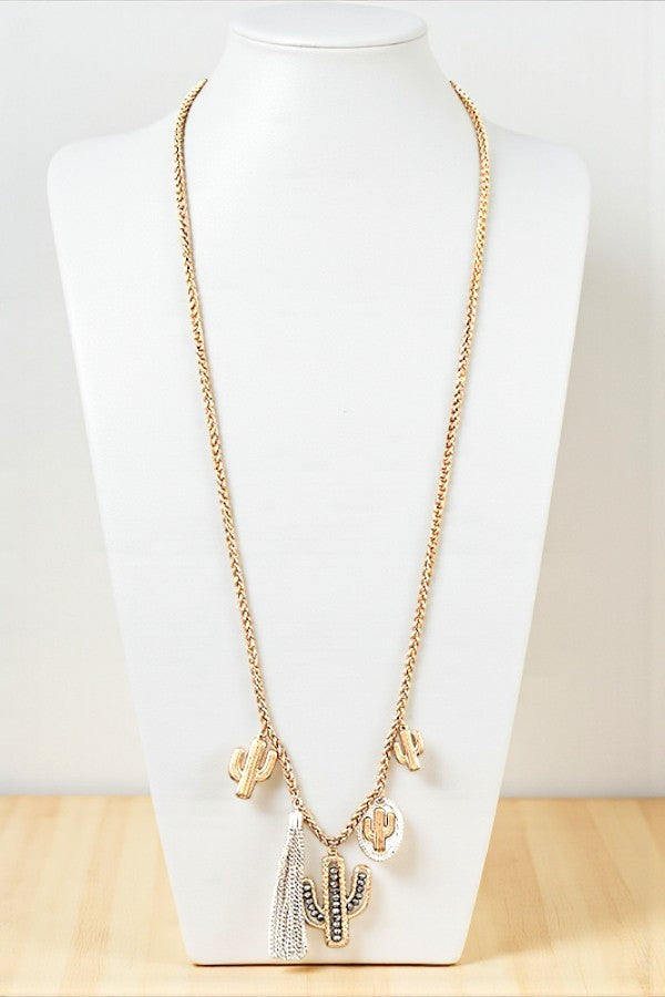 MULTI CACTUS PENDANT LONG NECKLACE