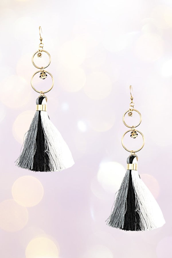 DOUBLE RING LINK TASSEL DANGLE EARRING