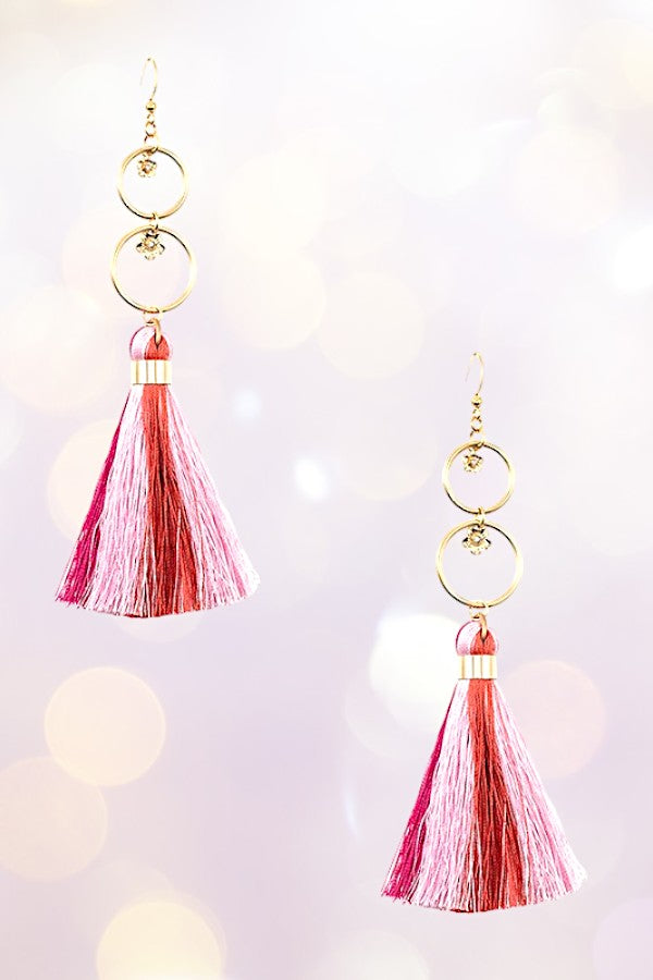 DOUBLE RING LINK TASSEL DANGLE EARRING