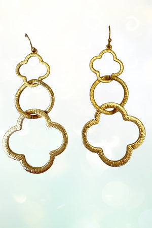 CLOVER OUTLINE TRIPLE LINK DANGLE EARRING