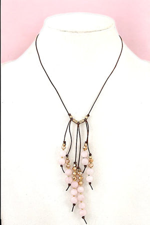 SEMI PRECIOUS BEADS DANGLE LONG CORD NECKLACE