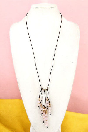 SEMI PRECIOUS BEADS DANGLE LONG CORD NECKLACE