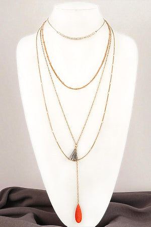 Multi Bead And Tassel Pendant Layer Necklace