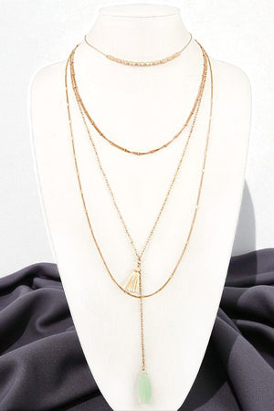 Multi Bead And Tassel Pendant Layer Necklace