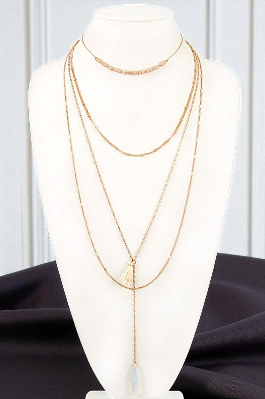 Multi Bead And Tassel Pendant Layer Necklace