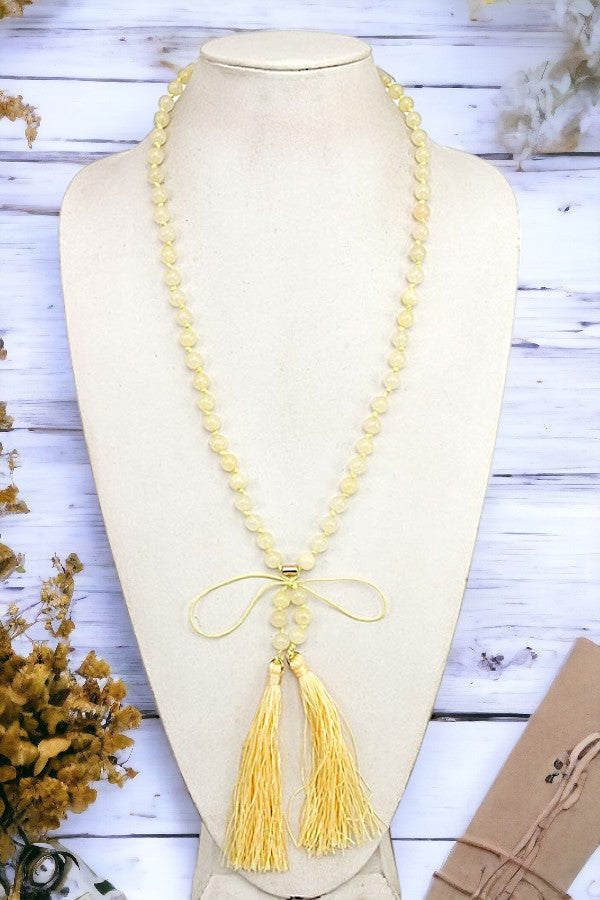 ELONGATED BEAD TASSEL NECKLACE