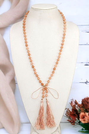 ELONGATED BEAD TASSEL NECKLACE