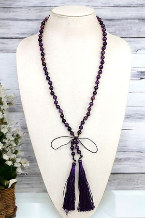 ELONGATED BEAD TASSEL NECKLACE