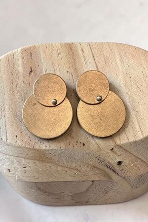 DOUBLE ROUND DISK LINK DROP POST EARRING