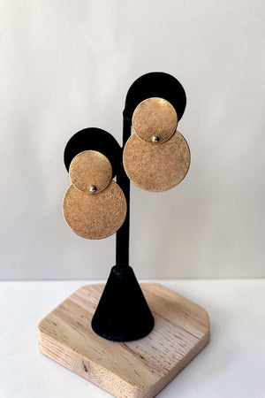DOUBLE ROUND DISK LINK DROP POST EARRING