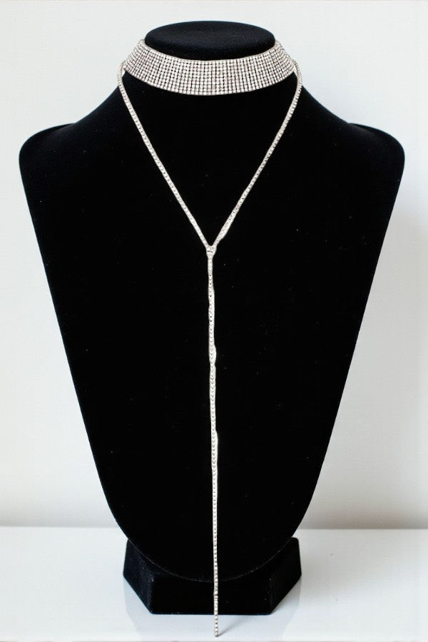 ELONGATED RHINESTONE PAVE DETACHABLE CHOKER