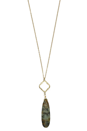 Elongated Oval Stone Pendant Necklace