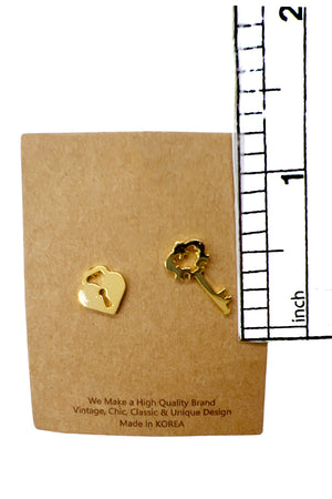 Heart Lock Key Post Earring