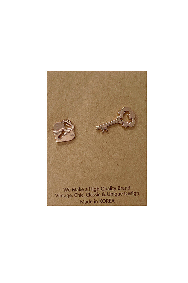 Heart Lock Key Post Earring