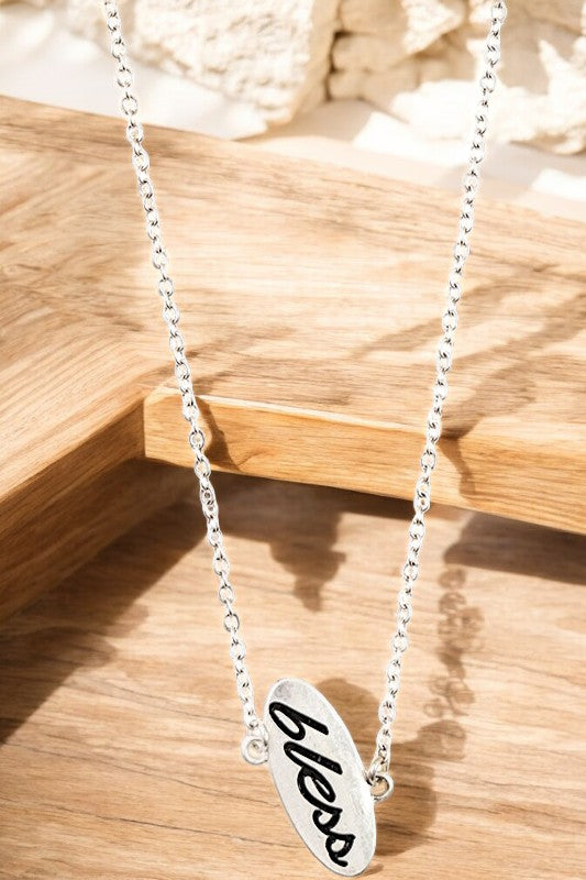 Bless Msg Pendant Necklace