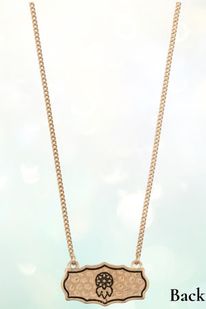 FREE SPIRIT ENGRAVED PLAQUE PENDANT NECKLACE