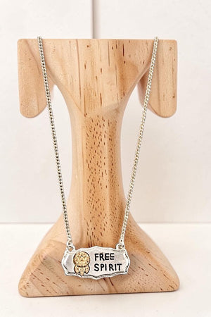 FREE SPIRIT ENGRAVED PLAQUE PENDANT NECKLACE