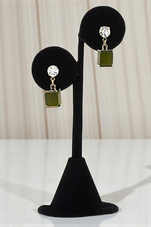 GEM CUBE DANGLE RHINESTONE POST EARRING