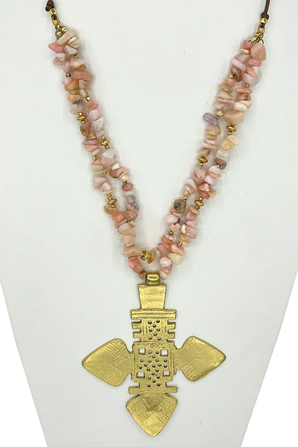 Cluster Gem Ethopian Cross Pendant Necklace