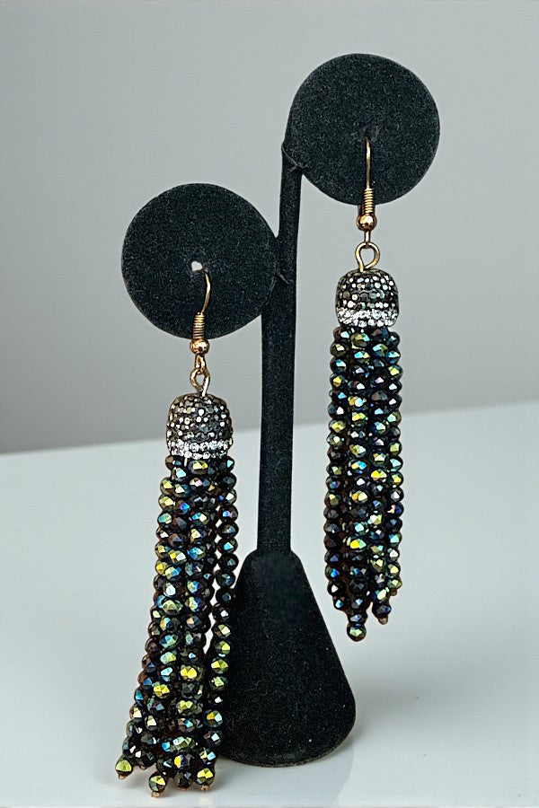 FACETED BEAD TASSEL DANGLE EARRING