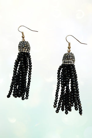 FACETED BEAD TASSEL DANGLE EARRING