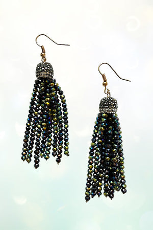 FACETED BEAD TASSEL DANGLE EARRING