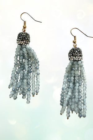 FACETED BEAD TASSEL DANGLE EARRING