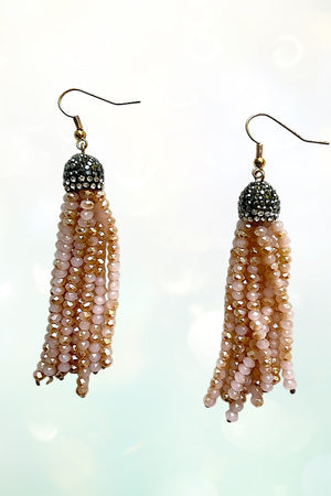 FACETED BEAD TASSEL DANGLE EARRING