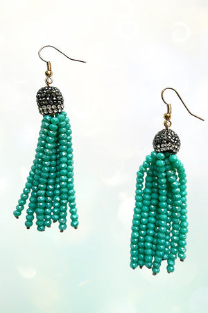 FACETED BEAD TASSEL DANGLE EARRING