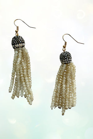 FACETED BEAD TASSEL DANGLE EARRING