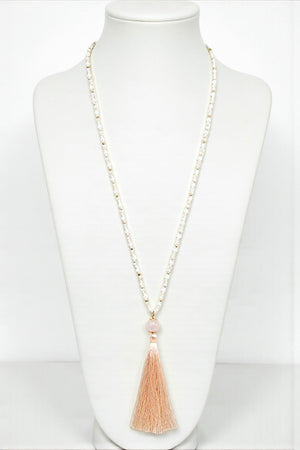 ELONGATED BEADED TASSEL PENDANT NECKLACE