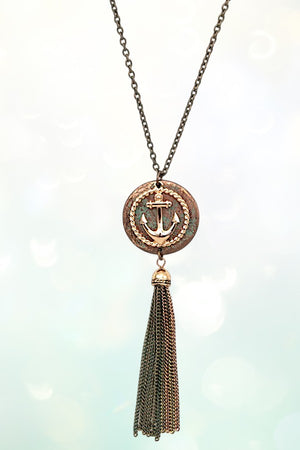 ANCHOR DISK PENDANT CHAIN TASSEL LONG NECKLACE SET